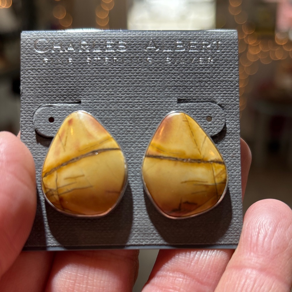 Charles Albert Red Creek Jasper Sterling Silver Earrings - Picture 4 of 4
